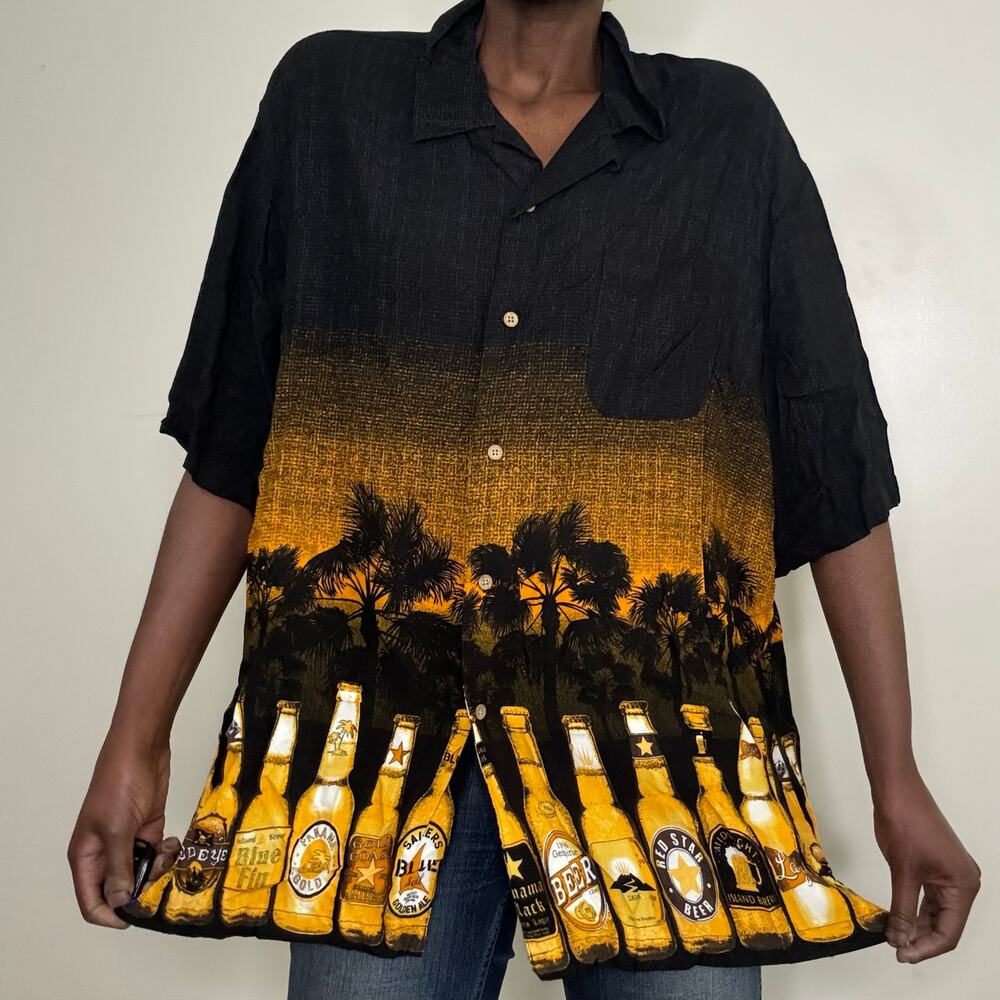 VINTAGE | GEORGE Beer Bottles Sunset Hawaiian  Button up Shirt Size XL